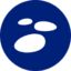 Ein blaues rundes Symbol mit drei darin zusammengefassten weißen Ovalen unterschiedlicher Größe, die einem Pfotenabdruck ähneln.